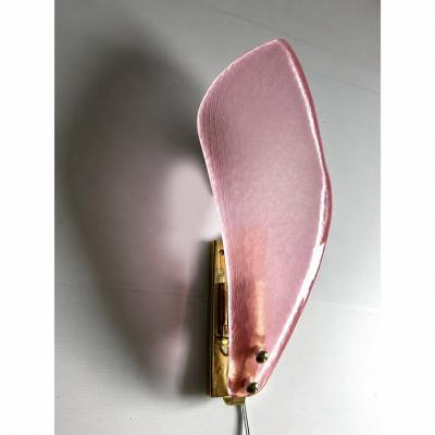 Elegant Pink Sanded Leaf Murano Glass Wall Sconces Set of 4