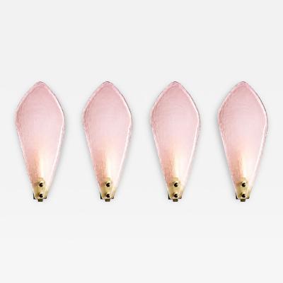 Elegant Pink Sanded Leaf Murano Glass Wall Sconces Set of 4