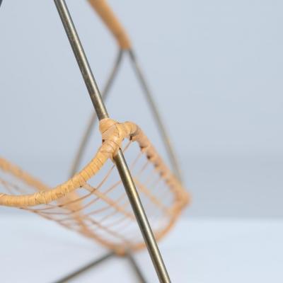 Elegant Scandinavian Mid Century Wine Bottle Holder in Brass and Rattan 1950s