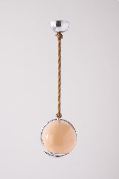 Elegant Scandinavian Pendant Lamp 1960s in Polished Nickel with Danish Cord