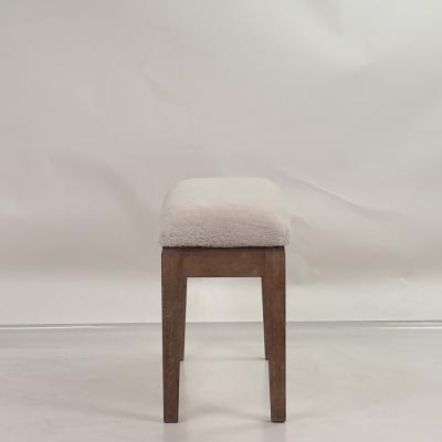 Elegant Small French 40s Cerused Oak and Shearling Bench