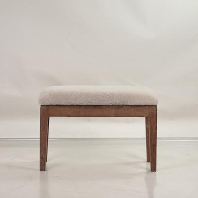 Elegant Small French 40s Cerused Oak and Shearling Bench