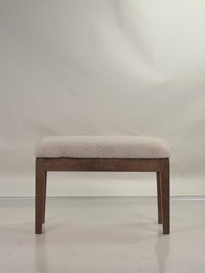 Elegant Small French 40s Cerused Oak and Shearling Bench
