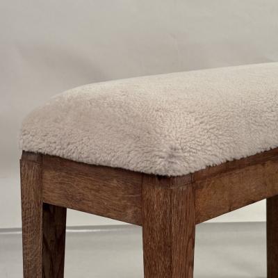 Elegant Small French 40s Cerused Oak and Shearling Bench