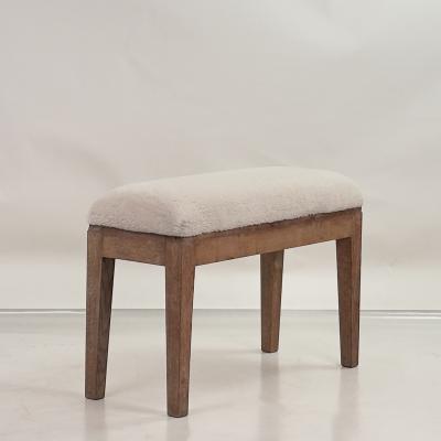 Elegant Small French 40s Cerused Oak and Shearling Bench