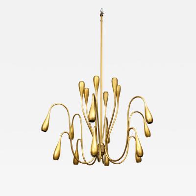 Elegant Tulip Arm Chandelier in Brass 1950s