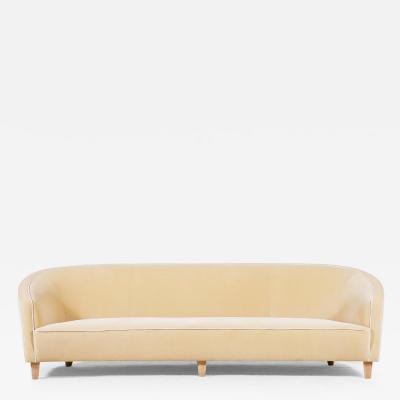 Elegant and Large Italian Three Seat Curved Sofa New Velvet Upholstery 1950s