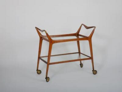 Elegant bar cart in walnut Italy c1950
