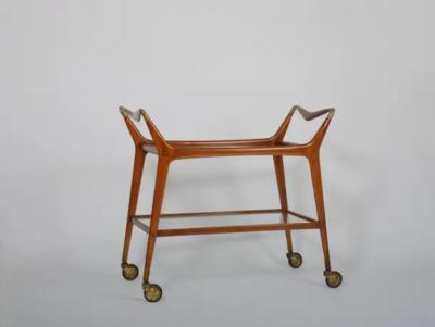 Elegant bar cart in walnut Italy c1950