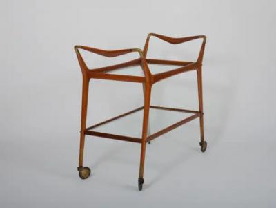Elegant bar cart in walnut Italy c1950