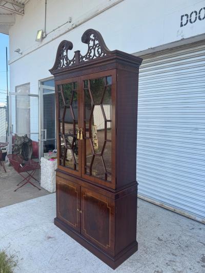 Elegant lighted Mahogany Breakfront China Cabinet