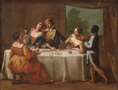 Elegant painting of a Venetian interior scene from the 18th century