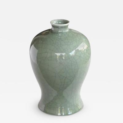 Elegantly Shaped Chinese Celadon Crackle Glazed Mei Ping Plum Vase
