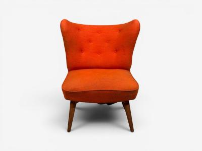 Elias Svendberg Rare Easy Chair Wood Red Fabric Sweden 1940s
