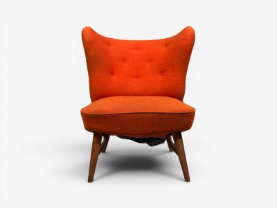 Elias Svendberg Rare Easy Chair Wood Red Fabric Sweden 1940s