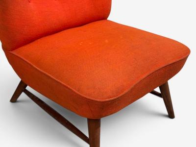 Elias Svendberg Rare Easy Chair Wood Red Fabric Sweden 1940s