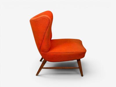 Elias Svendberg Rare Easy Chair Wood Red Fabric Sweden 1940s