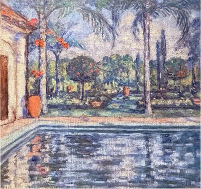 Elizabeth Curtis Original Impressionist Painting by Elizabeth Curtis Marin County Swimming Pool 