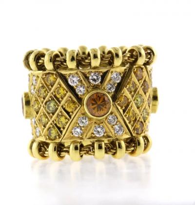Elizabeth Gage ELIZABETH GAGE AGINCOURT WHITE AND YELLOW DIAMOND FLEXIBLE RING