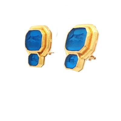 Elizabeth Locke Elizabeth Locke Blue Venetian Glass Intaglio Earrings