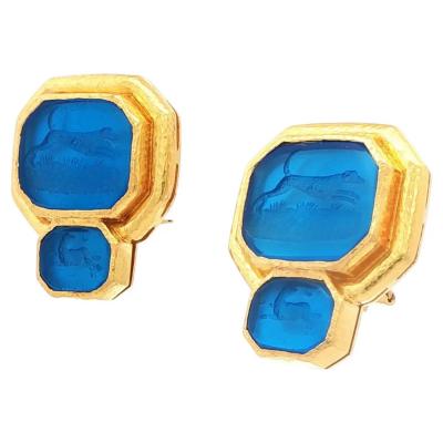 Elizabeth Locke Elizabeth Locke Blue Venetian Glass Intaglio Earrings