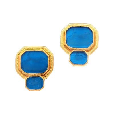 Elizabeth Locke Elizabeth Locke Blue Venetian Glass Intaglio Earrings