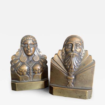 Elizabethan Couple Rare Bronze Bookends