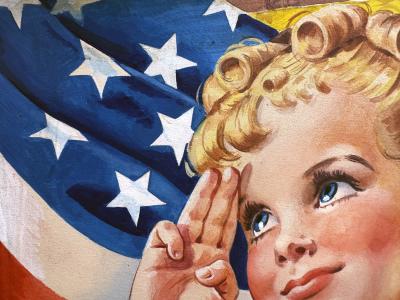 Ellen Barbara Segner Mid Century Brownie Blond Girl Scout 4th of July Salute with American Flag