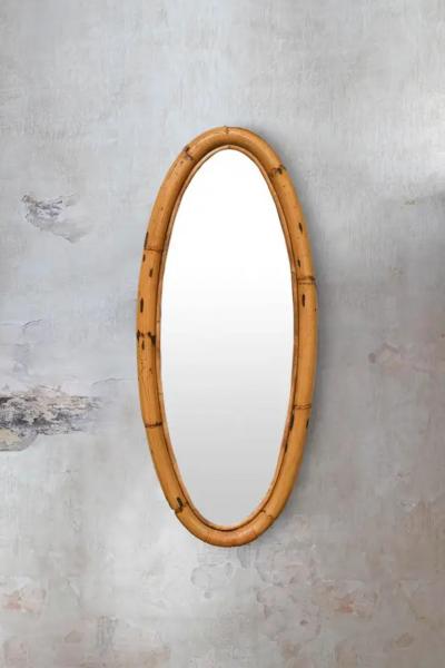 Elliptical Mirror With Thick Cane Frame Italy 1970