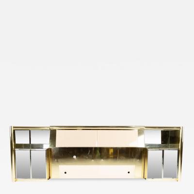 Ello Mid Century Brass and Glass Queen Headboard and Nightstands