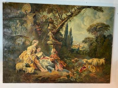 Elmer L Ham ANTIQUE PASTORAL SCENIC OIL PAINTING AFTER F BOUCHER