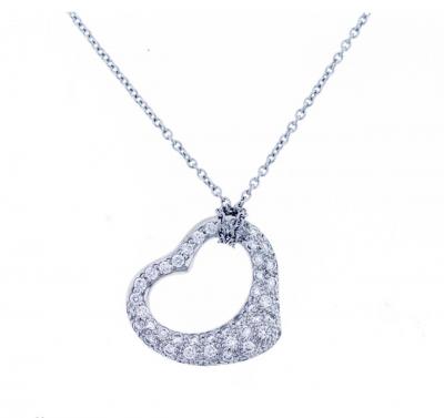 Elsa Peretti Tiffany Co Elsa Peretti Open Heart Diamond Platinum Pendant