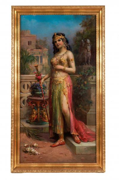 Emanuel Oberhauser Austrian 1854 1919 Full Length Orientalist Queen Oil
