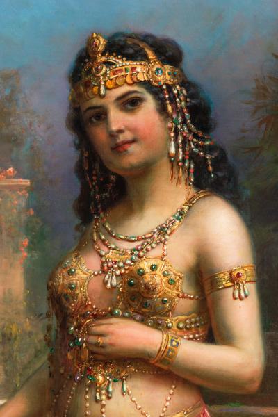 Emanuel Oberhauser Austrian 1854 1919 Full Length Orientalist Queen Oil