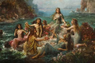 Emanuel Oberhauser Mermaids and Nymphs An Exceptional Oil on Canvas Painting