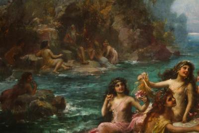 Emanuel Oberhauser Mermaids and Nymphs An Exceptional Oil on Canvas Painting