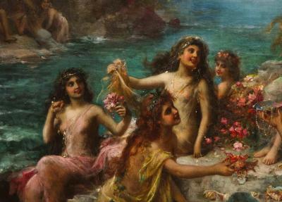 Emanuel Oberhauser Mermaids and Nymphs An Exceptional Oil on Canvas Painting