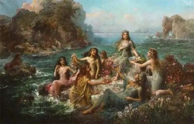 Emanuel Oberhauser Mermaids and Nymphs An Exceptional Oil on Canvas Painting