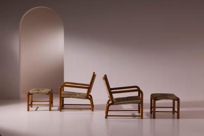 Emanuele Rambaldi Pair of Armchairs Stools by Emanuele Rambaldi for Guido Chiappe Italy 1930s