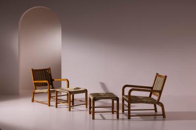 Emanuele Rambaldi Pair of Armchairs Stools by Emanuele Rambaldi for Guido Chiappe Italy 1930s