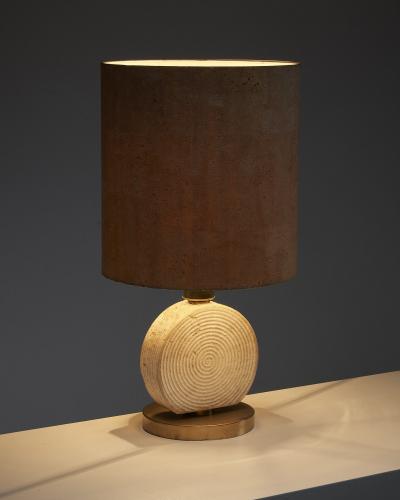 Emanuele Scarnicci Travertine and Brass Table Lamp with Cork Shade