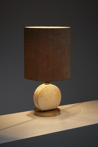 Emanuele Scarnicci Travertine and Brass Table Lamp with Cork Shade