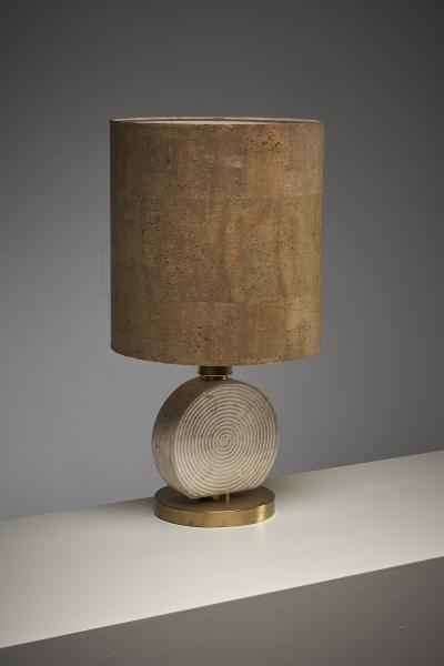 Emanuele Scarnicci Travertine and Brass Table Lamp with Cork Shade