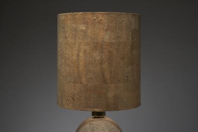 Emanuele Scarnicci Travertine and Brass Table Lamp with Cork Shade