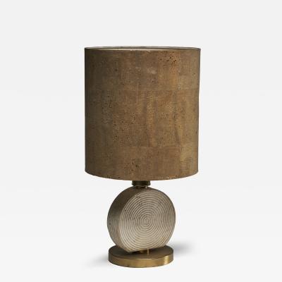 Emanuele Scarnicci Travertine and Brass Table Lamp with Cork Shade