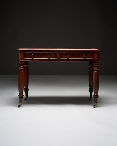 Embossed Leather Mahogany and Brass Victorian Writing Desk England c 1830