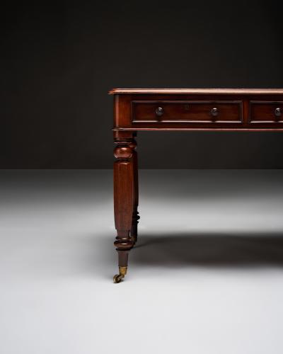 Embossed Leather Mahogany and Brass Victorian Writing Desk England c 1830