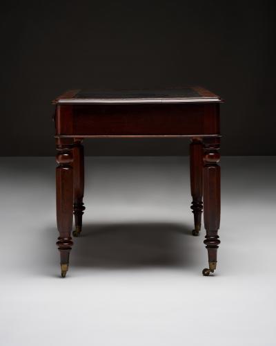 Embossed Leather Mahogany and Brass Victorian Writing Desk England c 1830