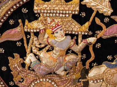 Embroidered Indian Screen Board Art with Beaded Detail