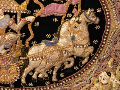 Embroidered Indian Screen Board Art with Beaded Detail